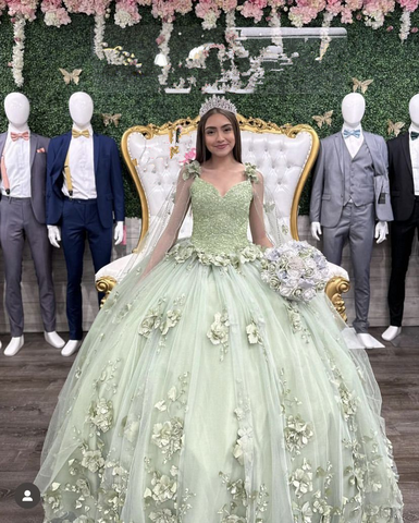 Vestido de fiesta verde salvia con flores 3D, vestido de princesa para quinceañeras, Y2321
