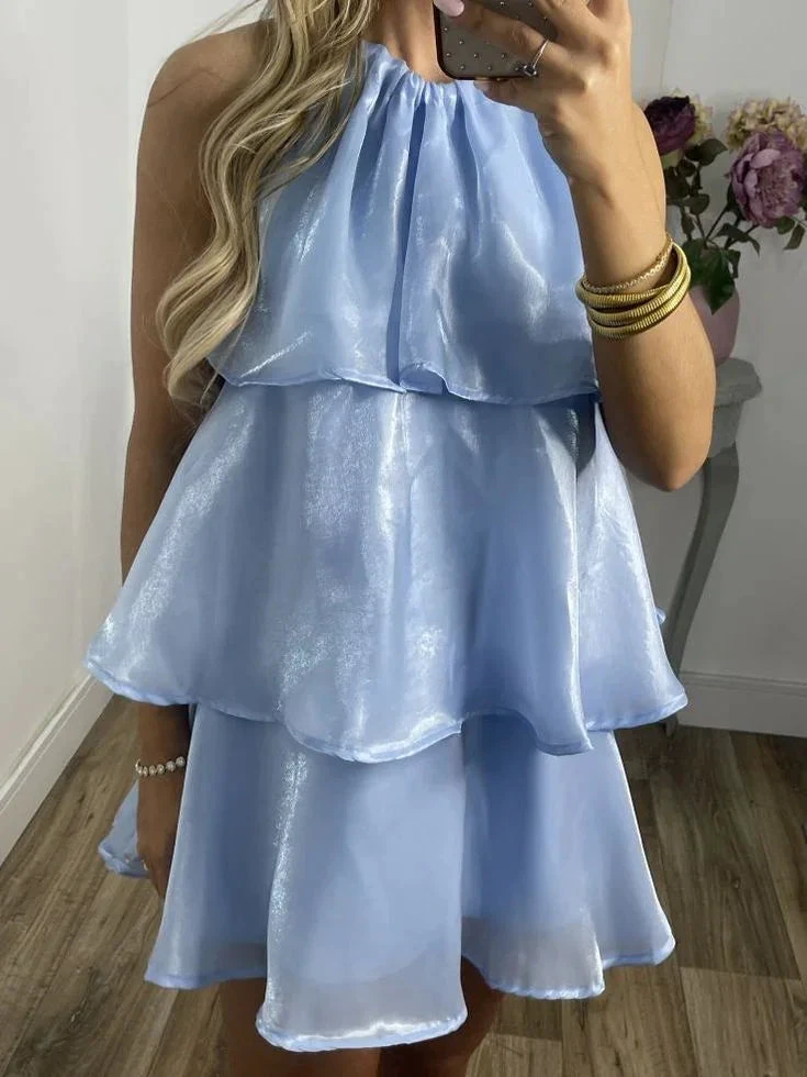 Simple Blue Organza Halter Layered Mini Prom Dress Homecoming Dress Y8089 by simplepromdress