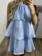 Simple Blue Organza Halter Layered Mini Prom Dress Homecoming Dress Y8089 by simplepromdress