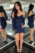 Sweetheart Navy Blue Lace Corset Bodycon Homecoming Dress Y2579 by simplepromdress