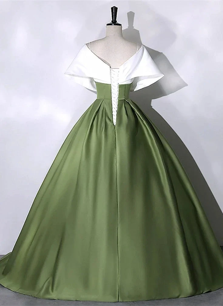 Green and White Satin Long Ball Gown Long Formal Dress Y7001 by simplepromdress