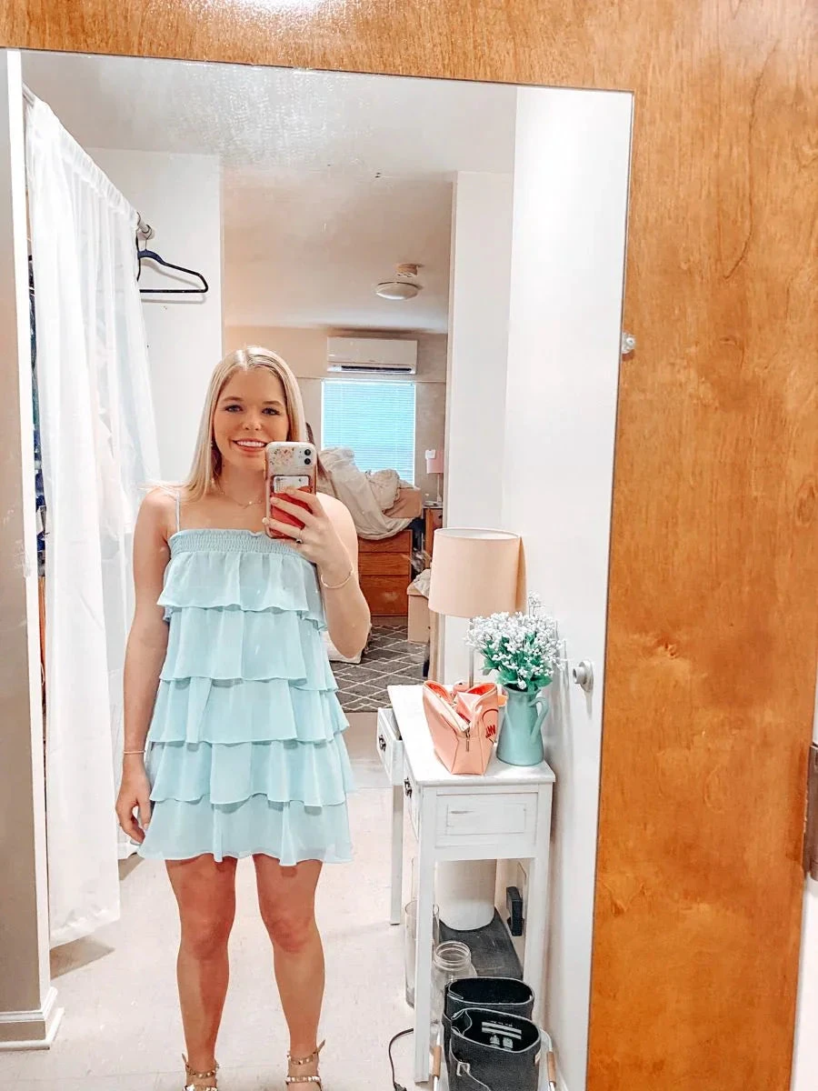 Blue Chiffon Layered Homecoming Dress Blue Party Dress Y2299 by simplepromdress