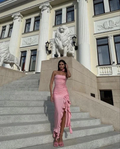 Pink Strapless Ruffle Slit Party Evening Dress Y8173 by simplepromdress