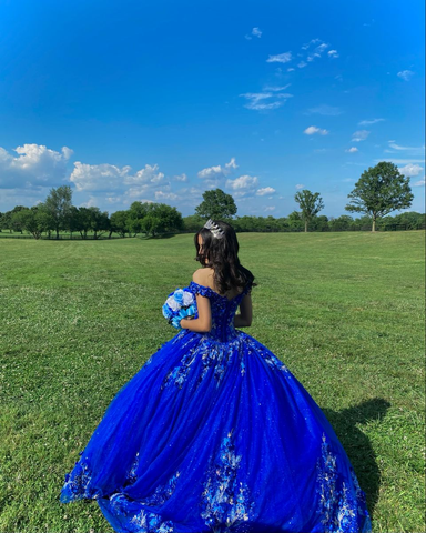 Royal Blue Ballkleid Quinceanera Kleider 3D Blume Schatz Süße 15 16 Prom Party Kleider Y2821