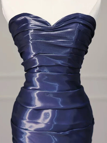 Gorgeous Nevy Blue Mermaid Strapless Pleated Long Prom Dress Evening Dress Y7987