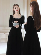 Black evening dress,high sense velvet long sleeve evening dress, custom made Y2934 by simplepromdress