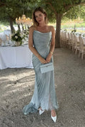Spaghetti Straps Blue Tulle Pleated Evening Dress Elegant Prom Dress Y8195 by simplepromdress