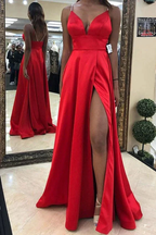 Split-Front Empire Long Red Prom Dress Red Evening Dress Y7076 by simplepromdress