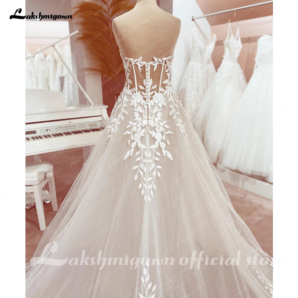 ZapDress Lace Appliques Sweetheart Glitter A Line Boho Wedding Dress Robe Femm Civil Beach Wedding Bridal Gowns Customized