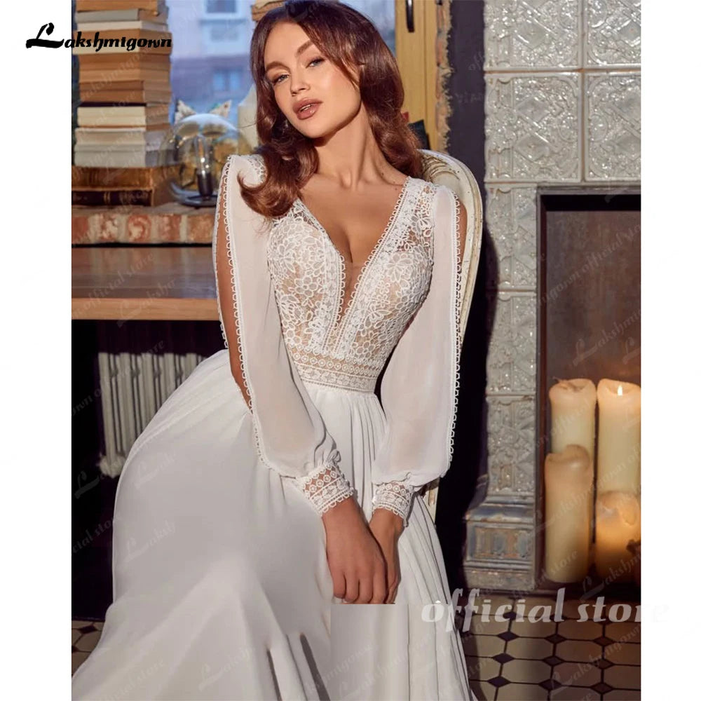 ZapDress Civil Chiffon Beach Wedding Dresses Wedding Dresses 2026 Long Sleeves Sexy Boho Bridal Gown Lace  Customized