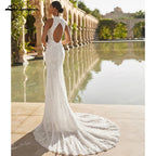 Exquisite Lace Mermaid Wedding Dress 2026 Tulle Detachable Train Bridal Gowns Halter Backless Wedding Gown Customized