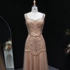 Champagne Beaded Mermaid Evening Dress Luxury Saudi Wedding Gown Customized by ZAPDRESS