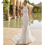 Exquisite Lace Mermaid Wedding Dress 2026 Tulle Detachable Train Bridal Gowns Halter Backless Wedding Gown Customized