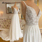ZapDress Chiffon A Line Beach Wedding Dress Lace Illusion Spaghetti Straps Wedding Gown Open Back Bridal Gown Customized