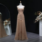 Champagne Beaded Mermaid Evening Dress Luxury Saudi Wedding Gown Customized by ZAPDRESS