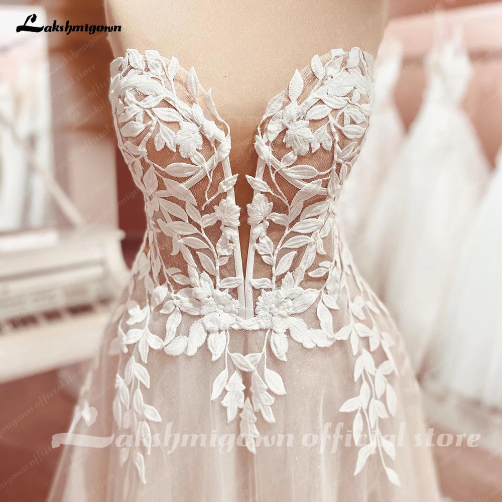 ZapDress Lace Appliques Sweetheart Glitter A Line Boho Wedding Dress Robe Femm Civil Beach Wedding Bridal Gowns Customized