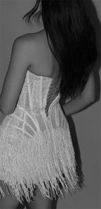 Kyoto Customized White Lace Tassel Mini Wedding Dress Strapless Sheath vestidos de noiva Lace-up Back After Party Dresses 2025