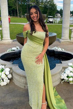 Amazing Column One Shoulder Sleeveless Satin Split Front Prom Dresses by misshow.com