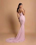Amazing Column Strapless Sleeveless Rhinestone Satin Openback With Train Pink Prom Dresses by misshow.com
