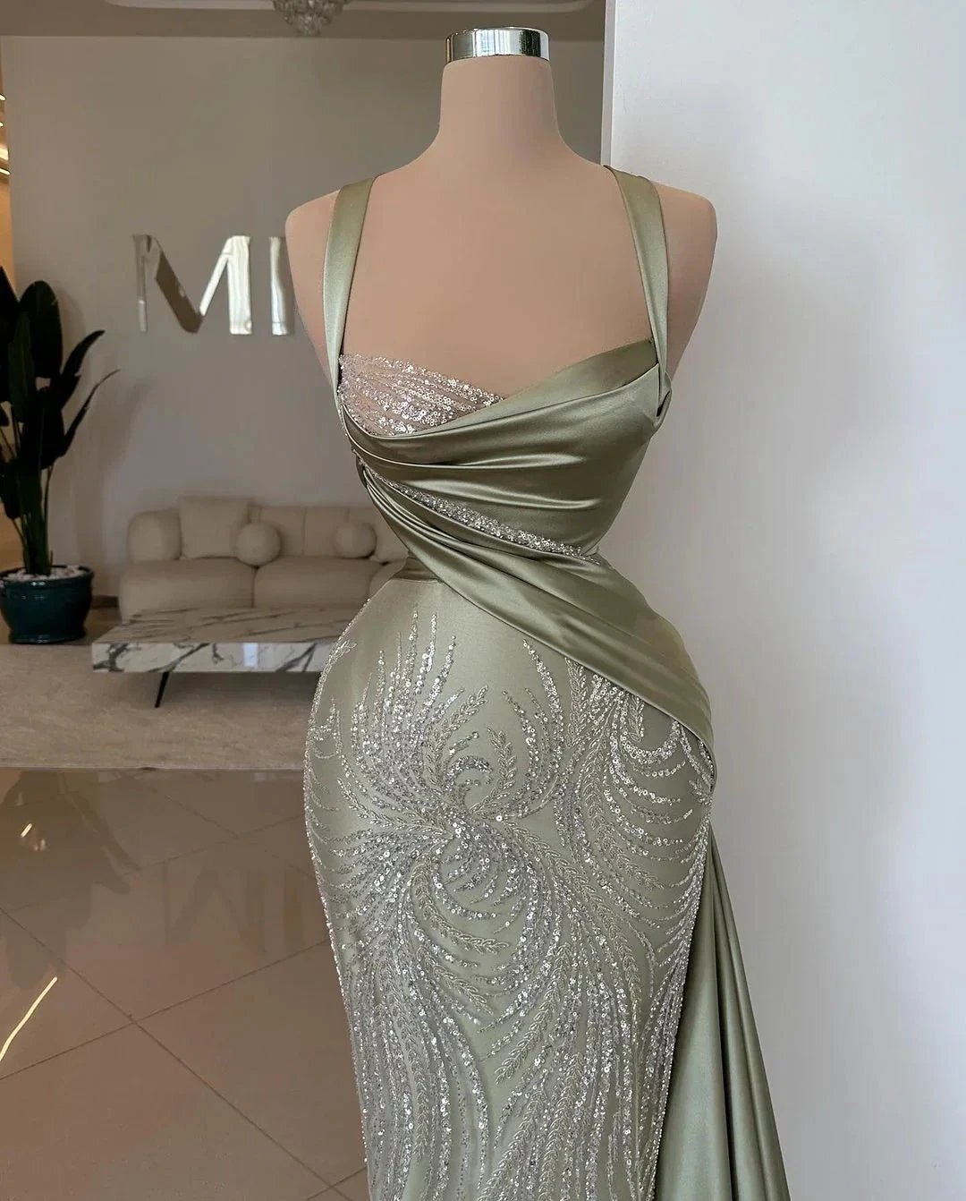Amazing Long Mermaid Straps Lace Sequined Beading Sleeveless Prom Dress by misshow.com