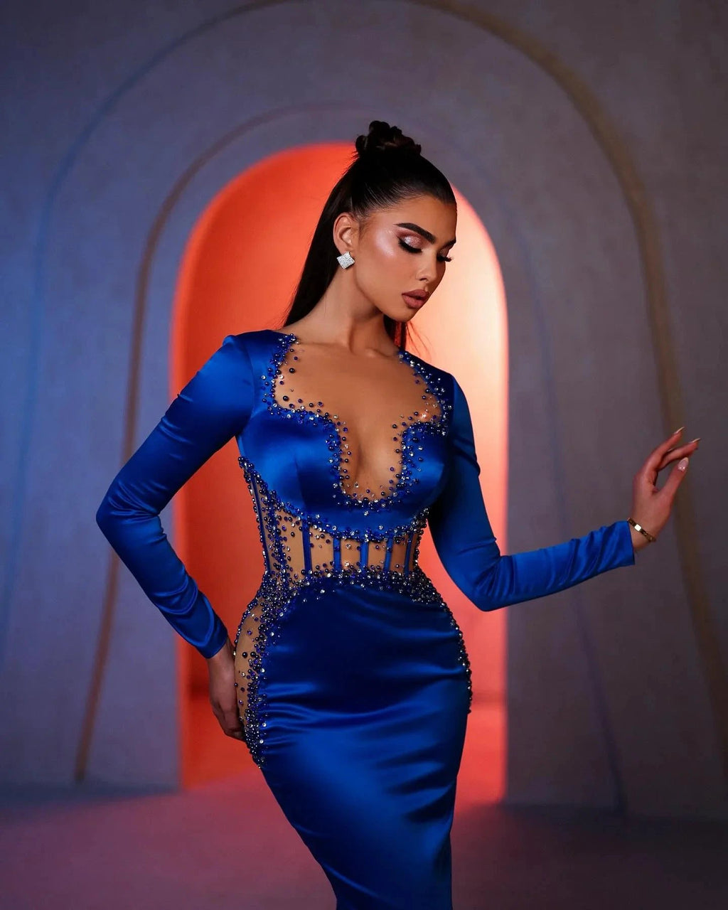 Amazing Mermaid Strapless Long Sleeve Beading Satin Prom Dresses by misshow.com