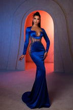 Amazing Mermaid Strapless Long Sleeve Beading Satin Prom Dresses by misshow.com
