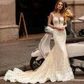 Appliques Vestido De Noiva Deep V-neck Mermaid Vestidos De Novia Vintage Wedding Dresses Lace Robe De Mariée by payinti