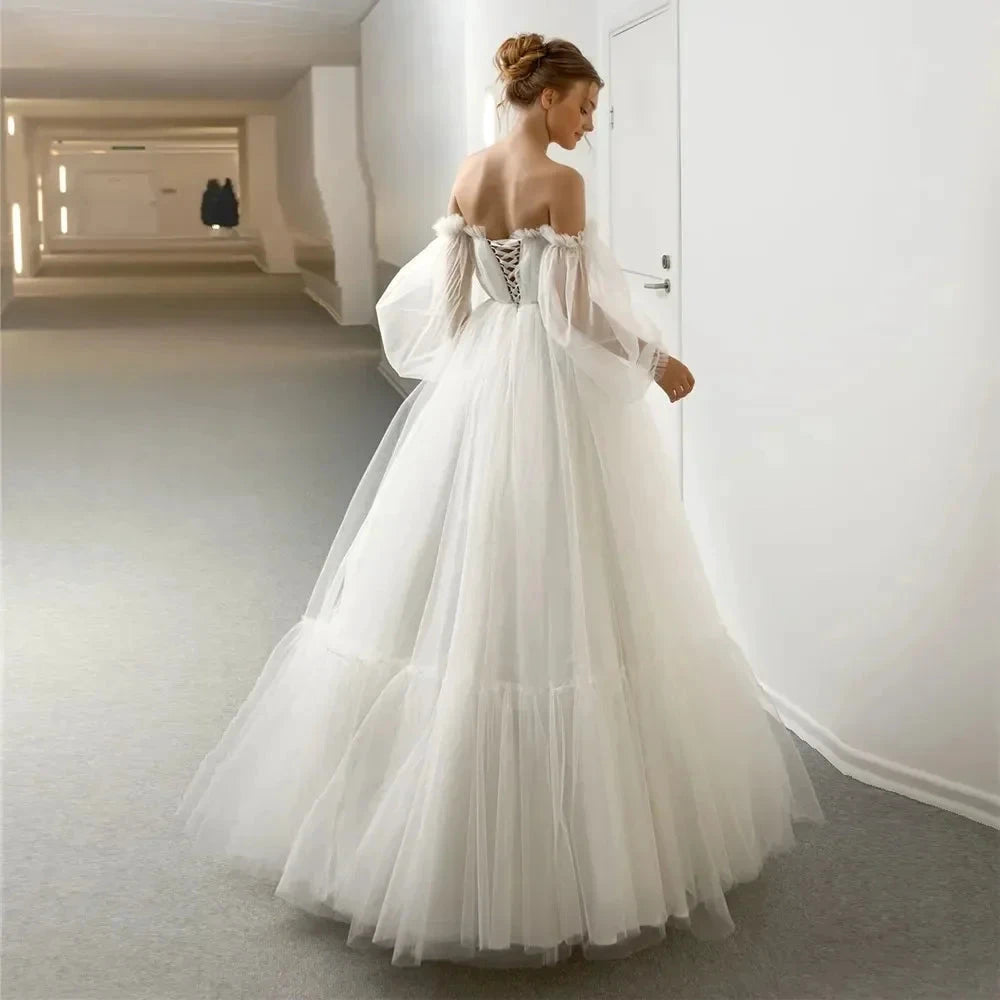 Appliques Vestido De Noiva Sexy Backless A Line Vestidos De Novia Bishop Sleeve Wedding Dresses Lace Robe De Mariée by payinti