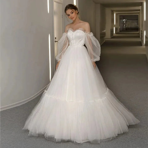 Appliques Vestido De Noiva Sexy Backless A-linie Vestidos De Novia Bischof Hülse Brautkleider Spitze Robe De Mariée 