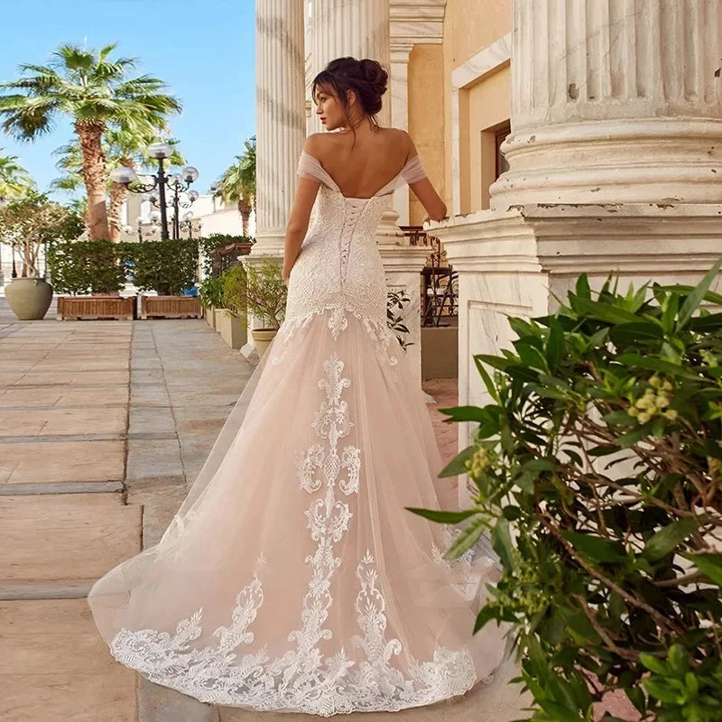 Appliques Vestido De Noiva Sexy Backless Mermaid Vestidos De Novia Off The Shoulder Lace Up Wedding Dresses Lace Robe De Mariée by payinti