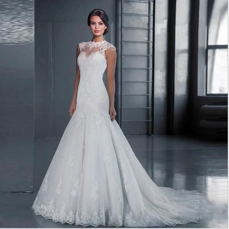 Appliques Vestido De Noiva Vintage Backless Mermaid Wedding Dresses O-neck Vestidos De Novia Lace Robe De Mariée by payinti