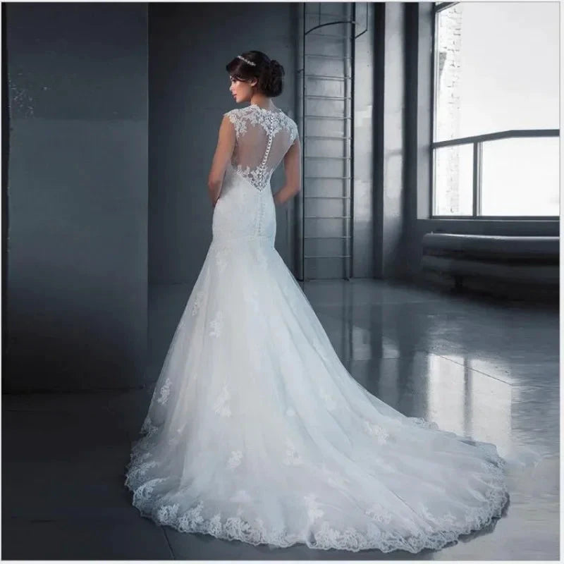 Appliques Vestido De Noiva Vintage Backless Mermaid Wedding Dresses O-neck Vestidos De Novia Lace Robe De Mariée by payinti