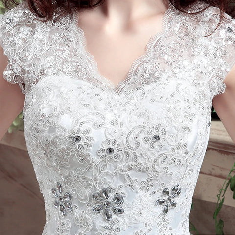 Applqiues Vestido De Noiva Cap Sleeve Brautkleider V-ausschnitt Vestidos De Novia 
