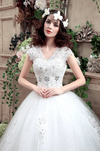 Applqiues Vestido De Noiva Cap Sleeve Brautkleider V-ausschnitt Vestidos De Novia 