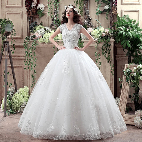 Applqiues Vestido De Noiva Cap Sleeve Brautkleider V-ausschnitt Vestidos De Novia 