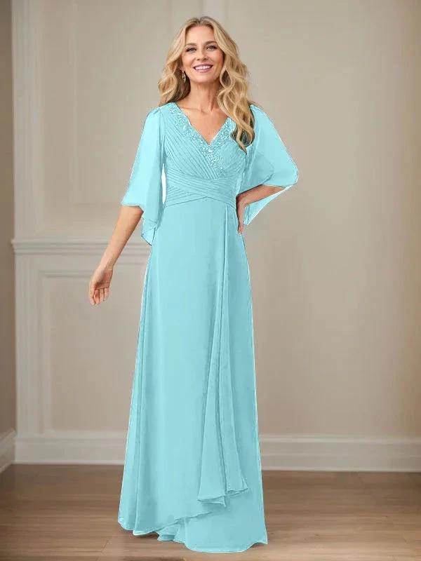A-Line V-Neck Long Sequins Chiffon Mother Dress by Dreamylily