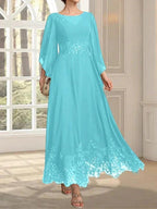 A-line Scoop Illusion Ankle-Length Lace Chiffon Mother of the Bride Dress With Sequins by Dreamylily