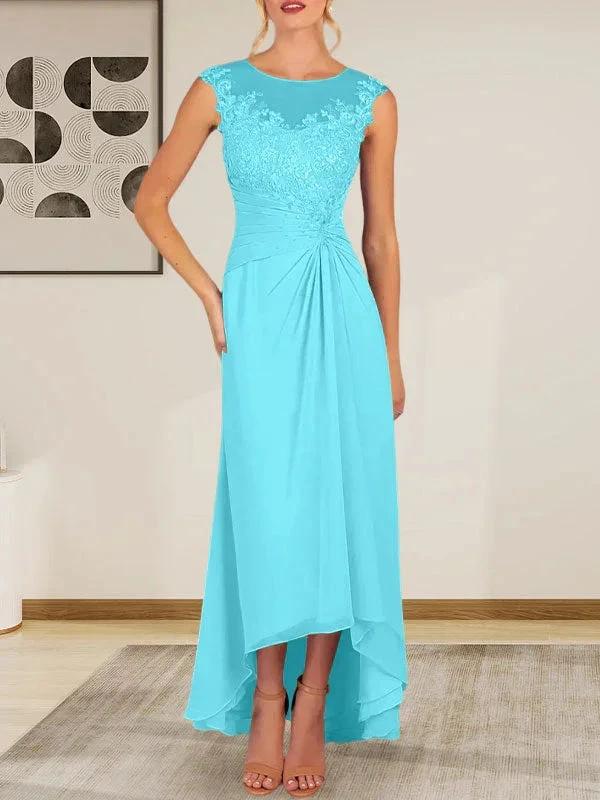 Champagne A-Line Scoop Lace Chiffon Dress by Dreamylily