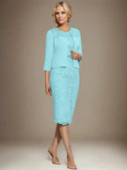 Sheath/Column Scoop Knee-Length Chiffon Lace Mother of the Bride Dress With Beading by Dreamylily