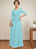 A-line Scoop Illusion Ankle-Length Chiffon Lace Mother of the Bride Dress With Rhinestone Beading by Dreamylily