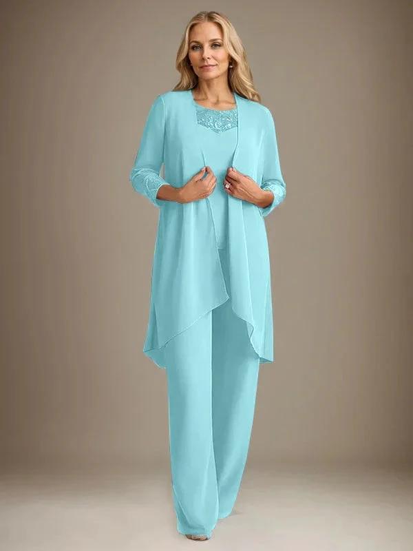 Chiffon Scoop Long Sleeves Mother Of The Bride Pantsuits With Jacket by Dreamylily