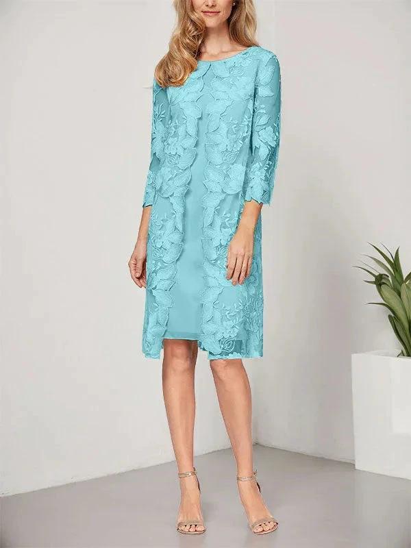 A-line Scoop Knee-Length Chiffon Lace Mother of the Bride Dress With Jacket by Dreamylily