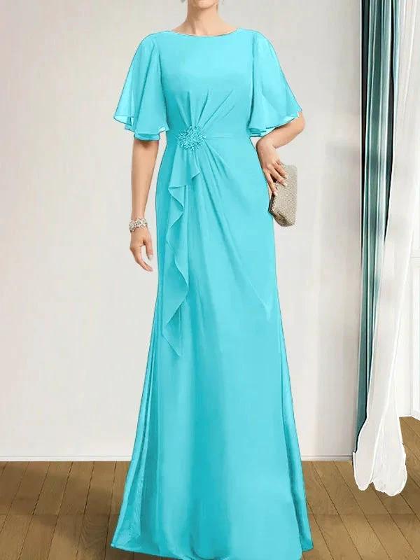 A-line Scoop Floor-Length Chiffon Mother of the Bride Dress With Cascading Ruffles Beading Sequins by Dreamylily