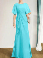 A-line Scoop Floor-Length Chiffon Mother of the Bride Dress With Cascading Ruffles Beading Sequins by Dreamylily