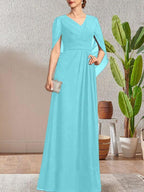 Dark Navy A-Line V-Neck Long Mother of Bride Dress by Dreamylily