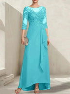 A-line Scoop Illusion Asymmetrical Lace Chiffon Mother of the Bride Dress With Sequins Cascading Ruffles by Dreamylily