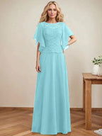 A-line Scoop Illusion Floor-Length Lace Chiffon Mother of the Bride Dress With Sequins by Dreamylily
