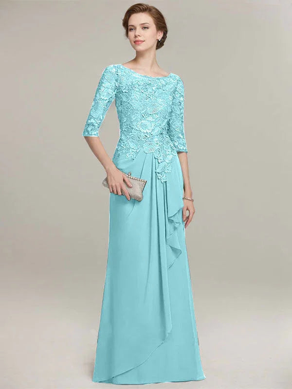 Vestido de gasa con encaje, corte A, escote ilusión, largo hasta el suelo, para madre de la novia con volantes en cascada 