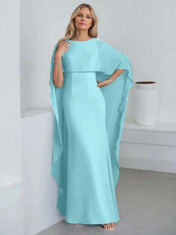 Sheath Scoop Floor-Length Chiffon Mother of the Bride Dress With Cascading Ruffles by Dreamylily