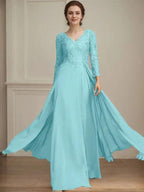 A-line V-Neck Floor-Length Lace Chiffon Mother of the Bride Dress With Sequins by Dreamylily